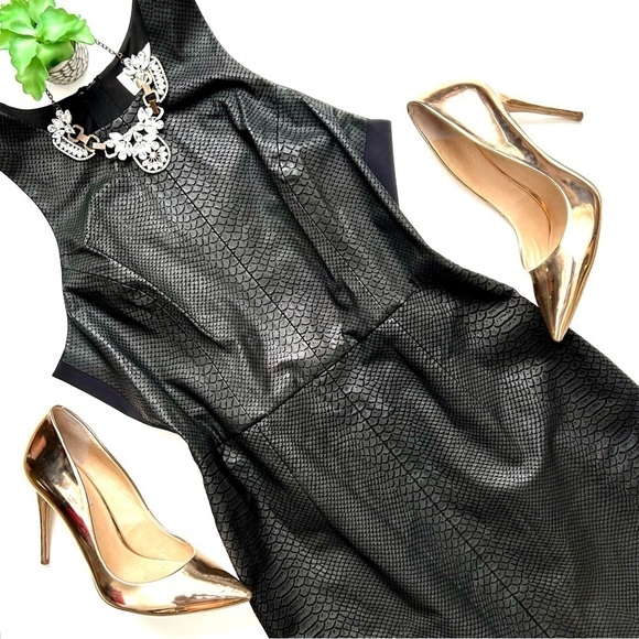 MILLY Lambskin Black Snake Print Lamb Leather Cocktail Sheath Mini Dress Size 12 - Picture 1 of 10